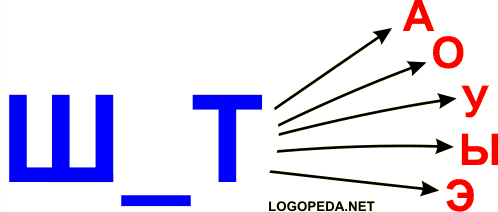 Произносить (читать) слоги Ш__ТА, Ш__ТО, Ш__ТУ, Ш__ТЫ, Ш__ТЭ